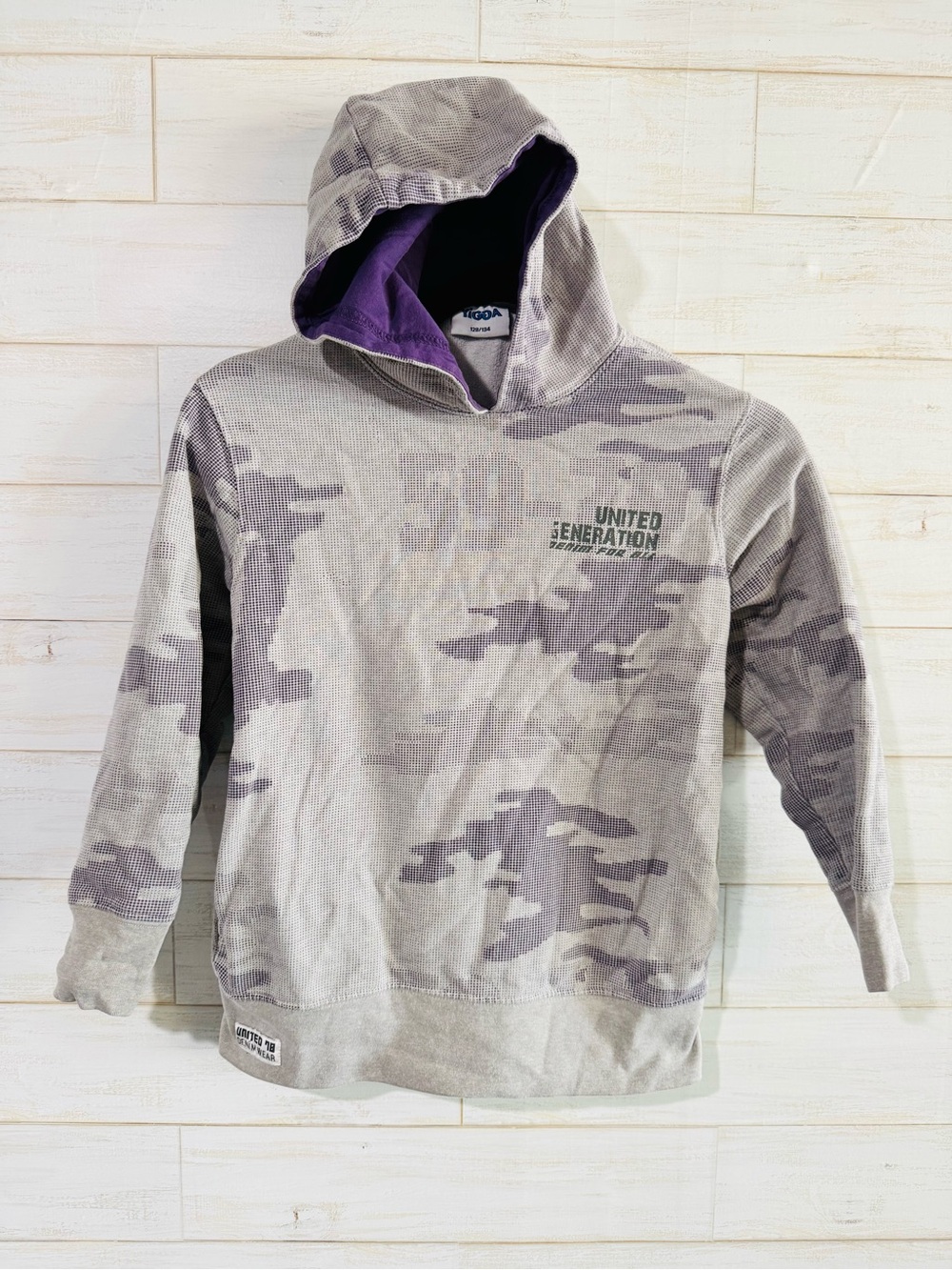 United Generation Gray Camo Hoodie with Purple Lined Hood